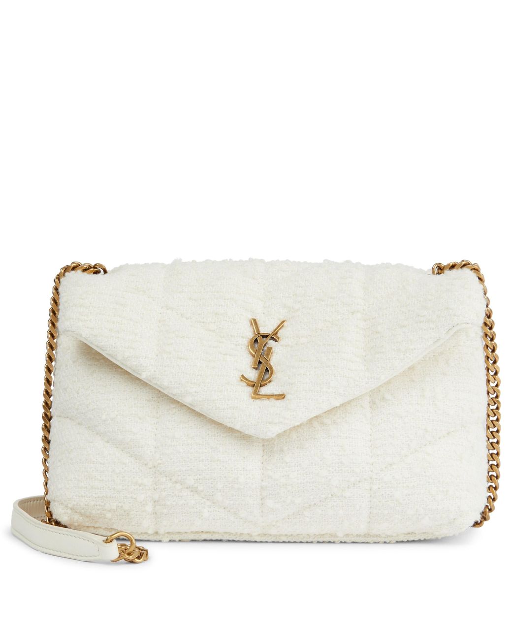 Saint Laurent Loulou Toy Puffer Boucle Tweed Shoulder Bag in Natural