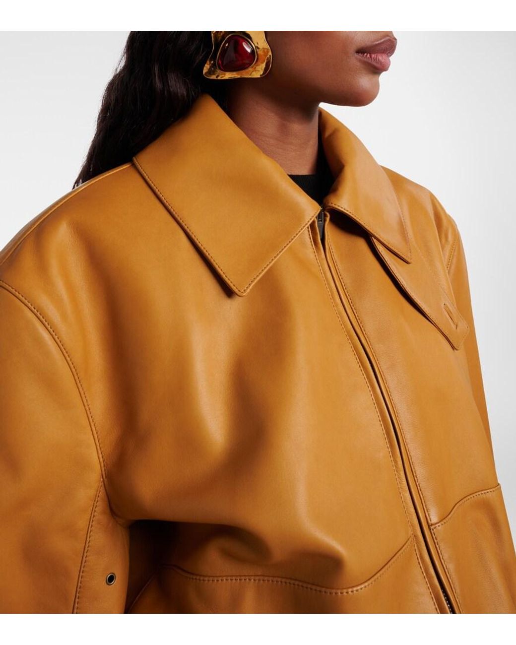 Saint Laurent Orange Belted Leather Jacket