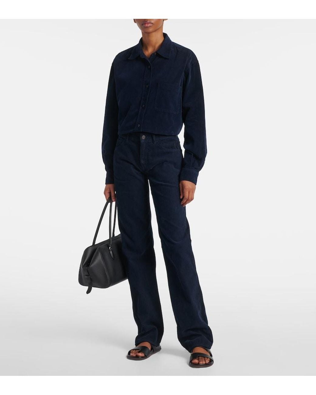 The Row Blue Carlyl Cotton Corduroy Slim Pants