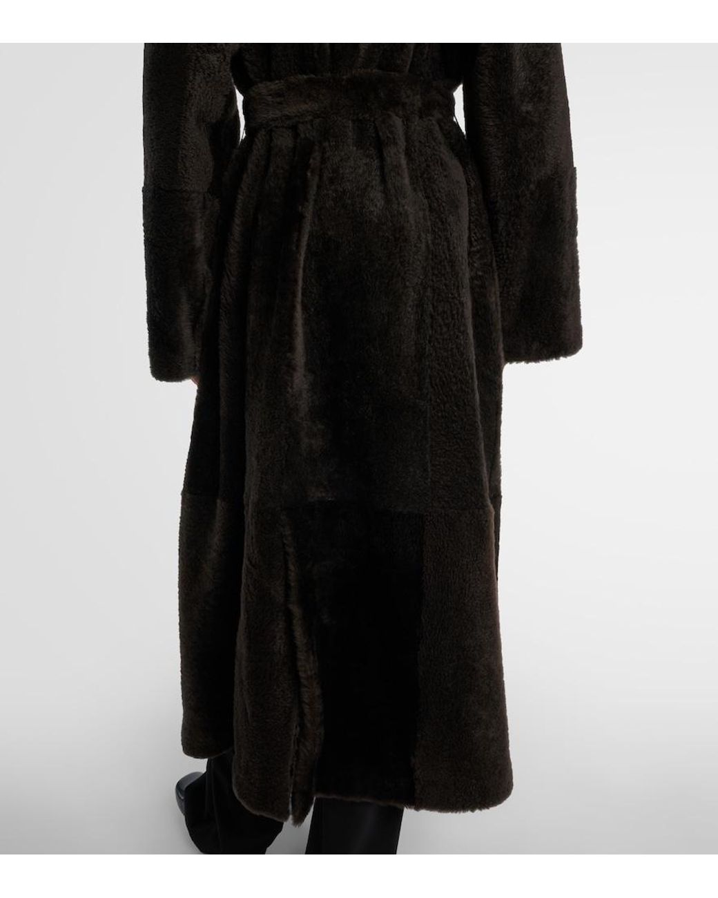 The Row Black Madelina Belted Shearling Coat