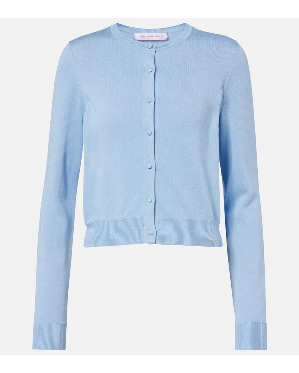Carolina Herrera Blue Cropped Silk And Cotton Cardigan