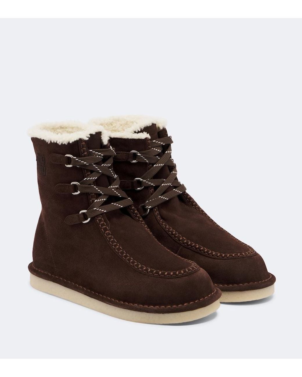 Miu Miu Brown Shearling-Lined Suede Lace-Up Boots