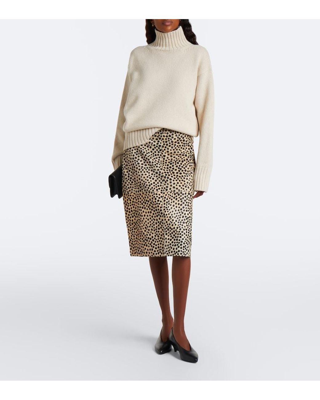 Rohe White Cheetah-Print Calf Hair Pencil Skirt