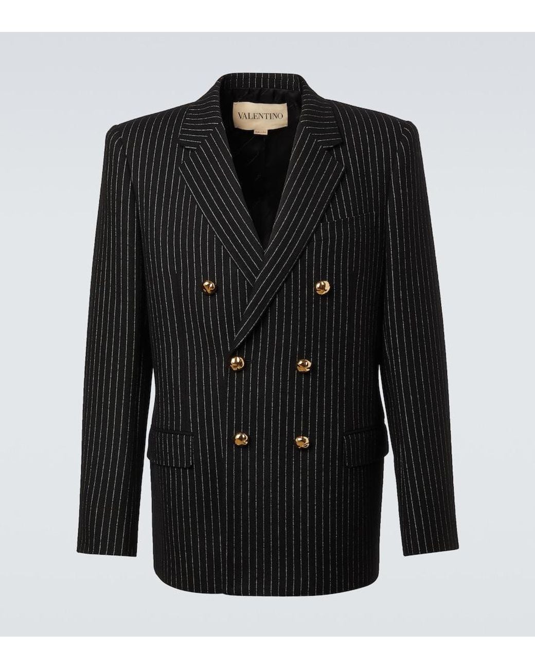 Valentino Garavani Black Chalk Stripe Wool And Silk Blazer for men