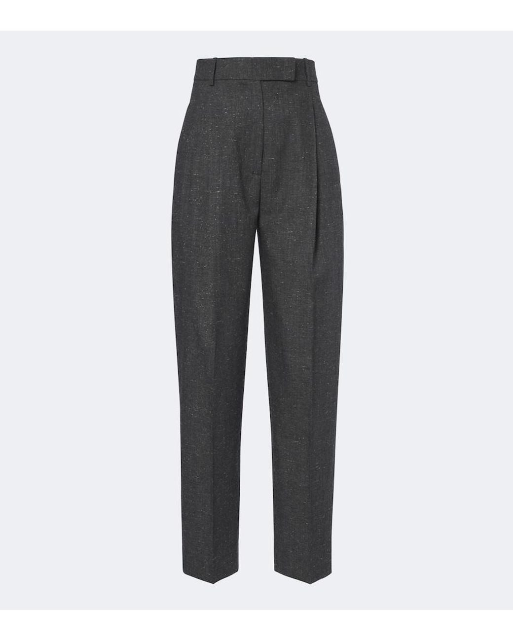 Rohe Gray Daria Pleated Wool-Blend Straight Pants