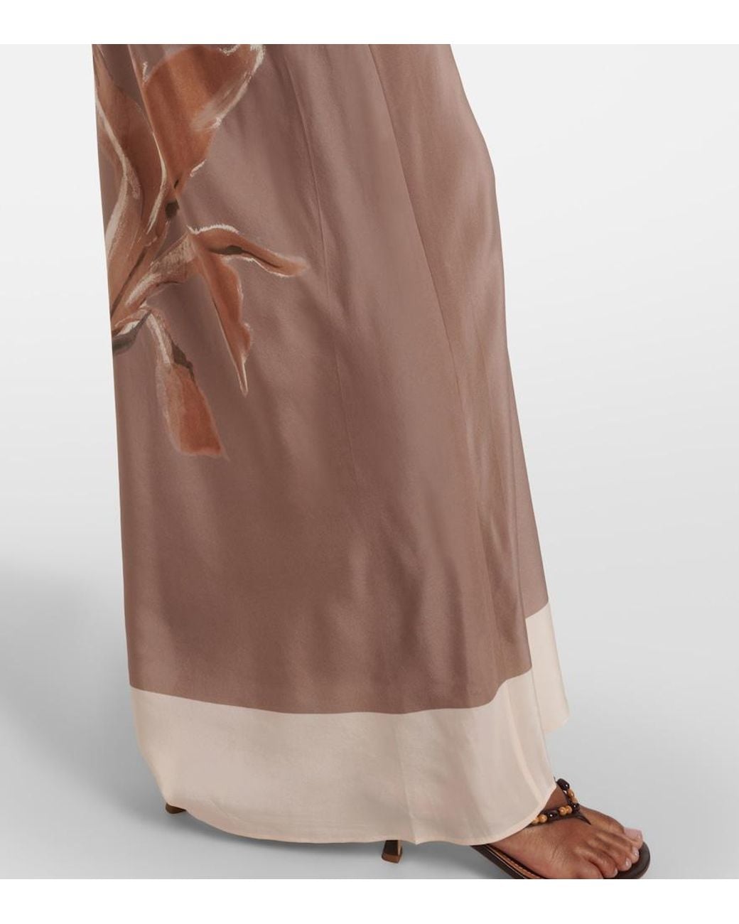 Sir Brown Azaliea Floral Silk Maxi Skirt