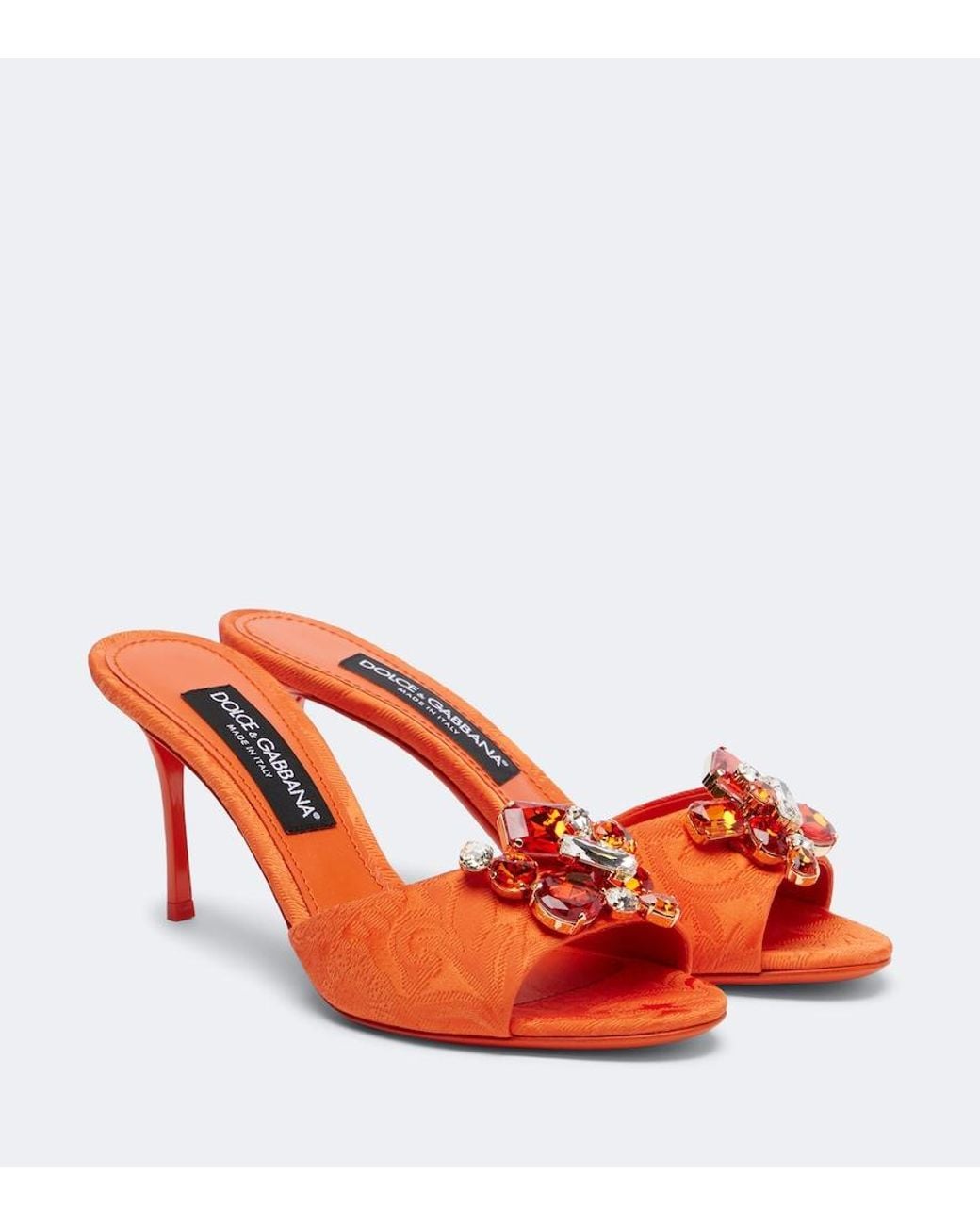 Dolce & Gabbana Red Embellished Brocade Mules