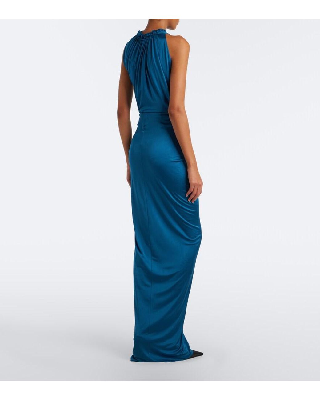 Balmain Blue Draped Satin Maxi Skirt
