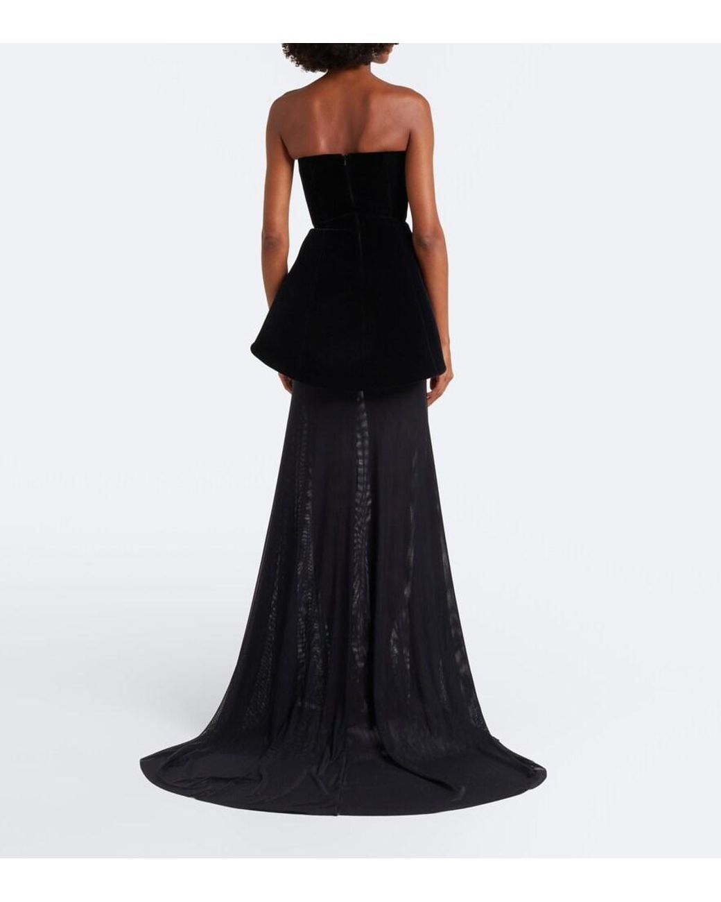 David Koma Black Peplum Strapless Gown