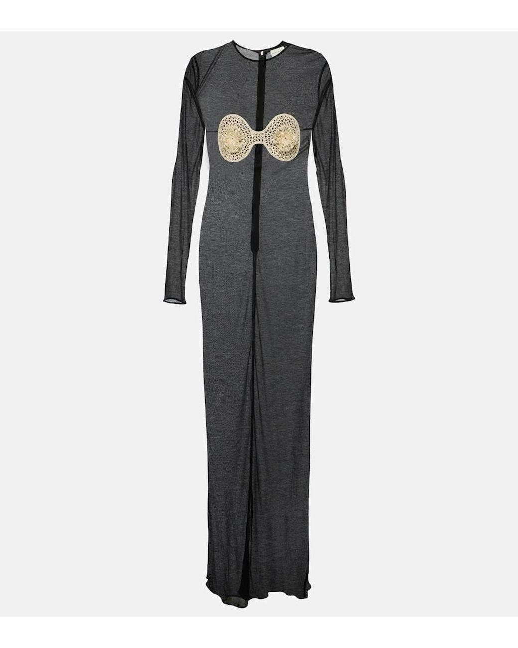 Magda Butrym Black Crochet-Trimmed Jersey Maxi Dress
