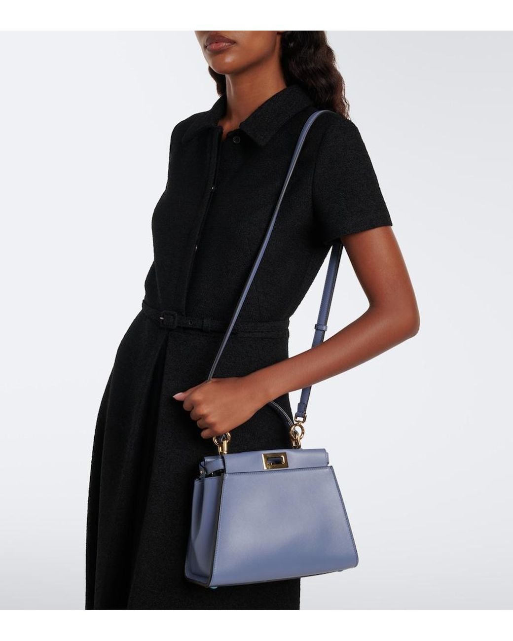 Fendi Blue Peekaboo Mini Leather Top-Handle Bag