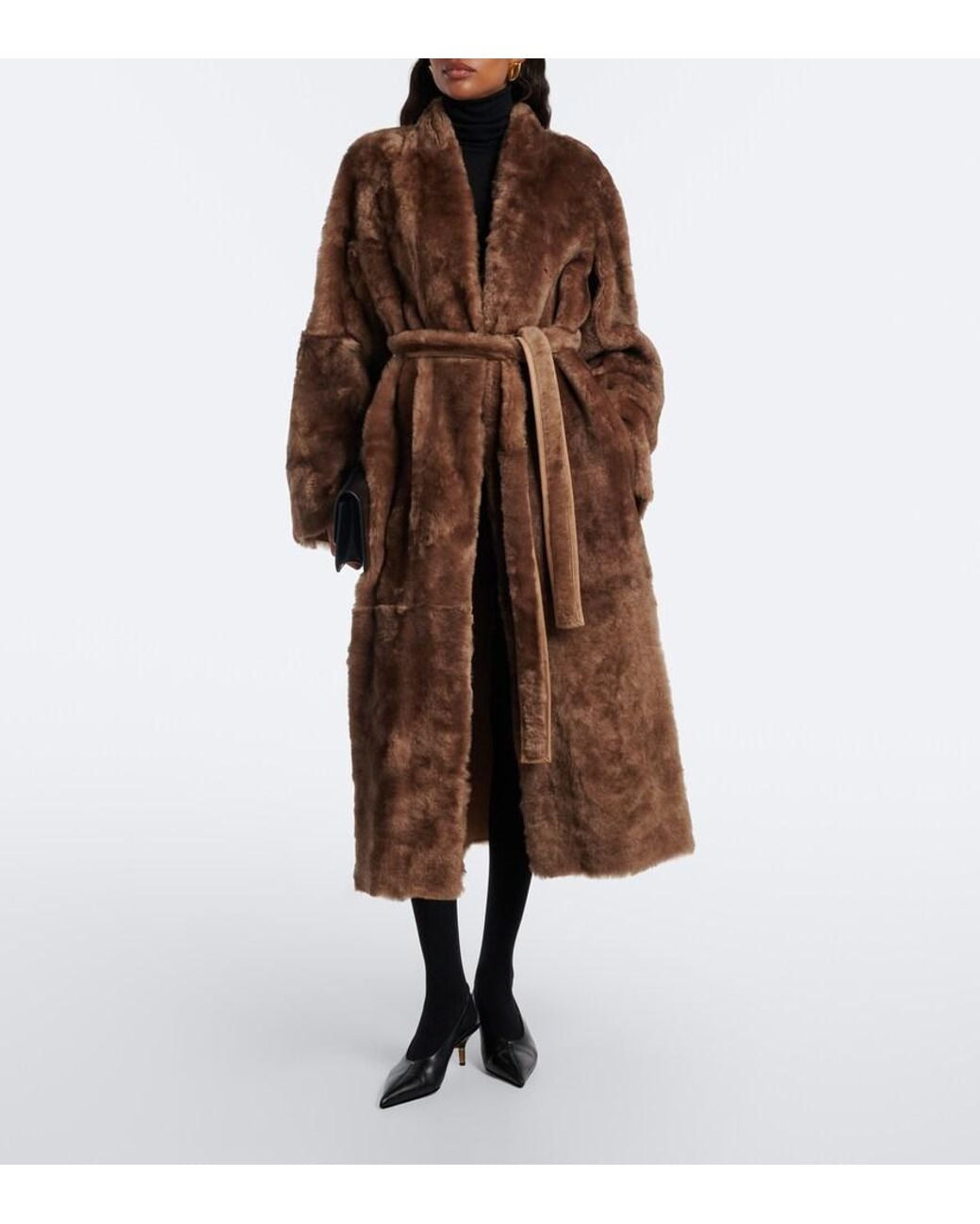 Nour Hammour Brown Davos Shearling Wrap Coat