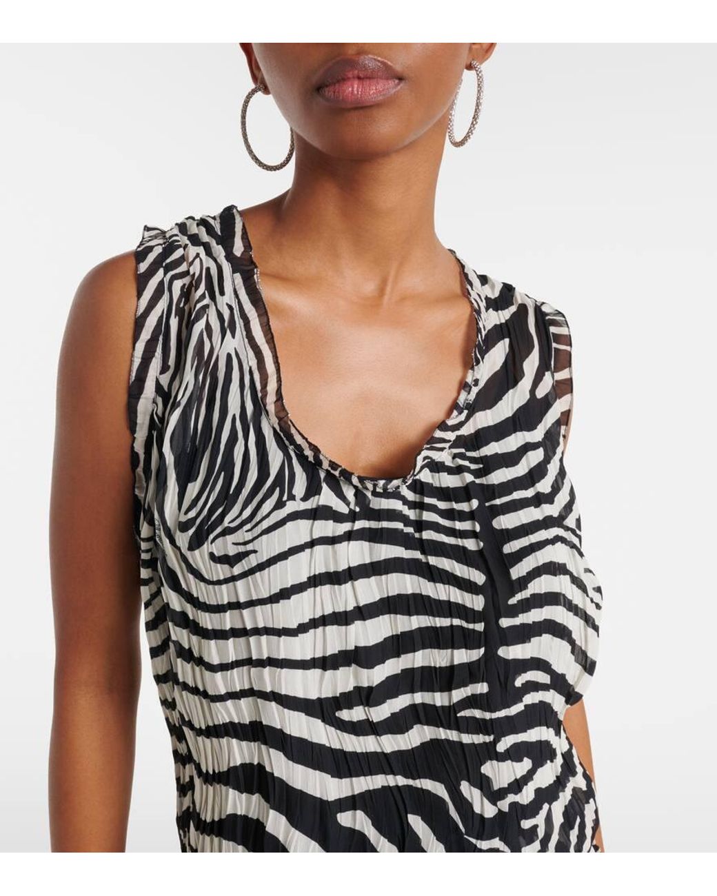 Blumarine Black Zebra-Print Asymmetric Chiffon Minidress