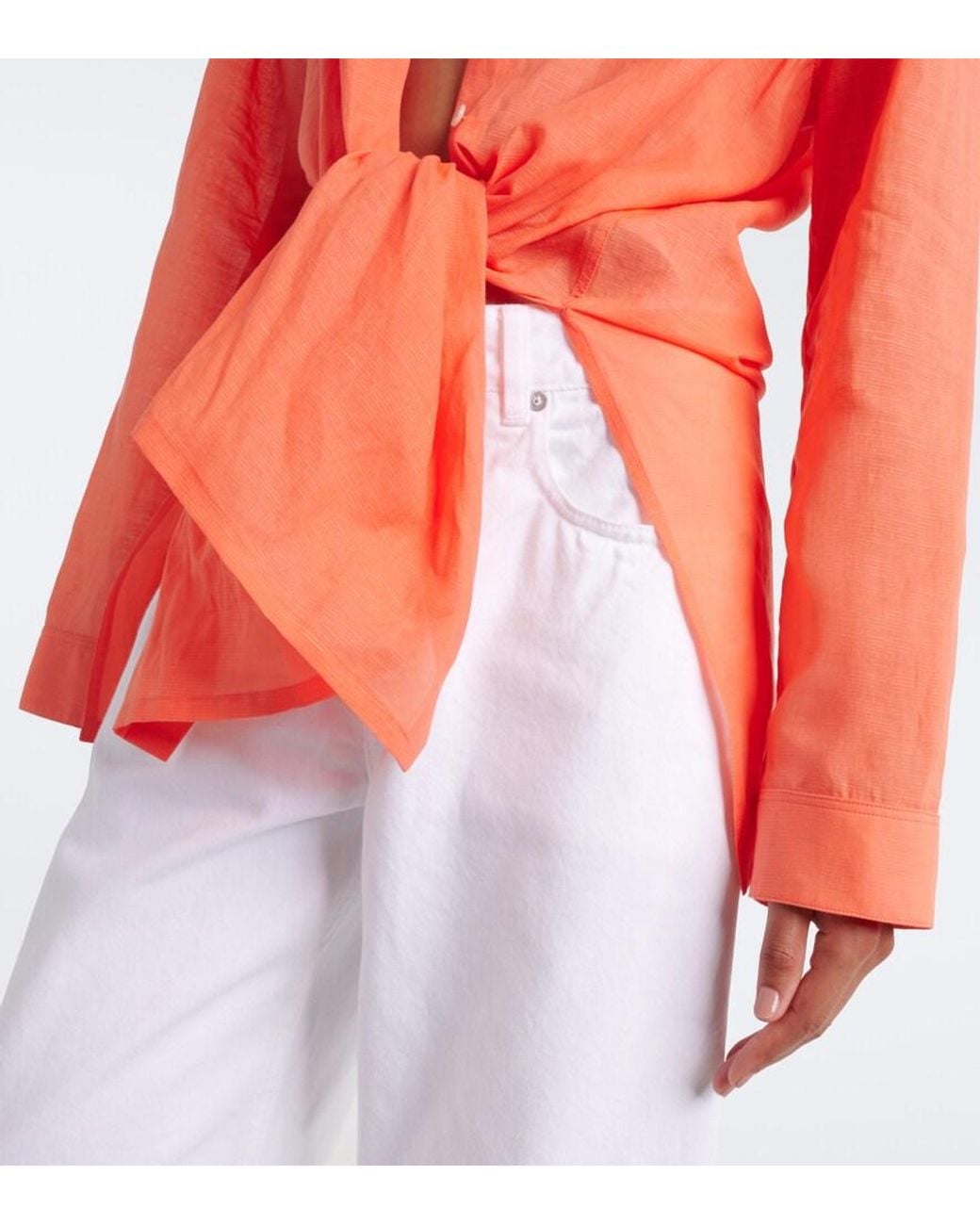 Alaïa Orange Layered Cotton And Linen Shirt