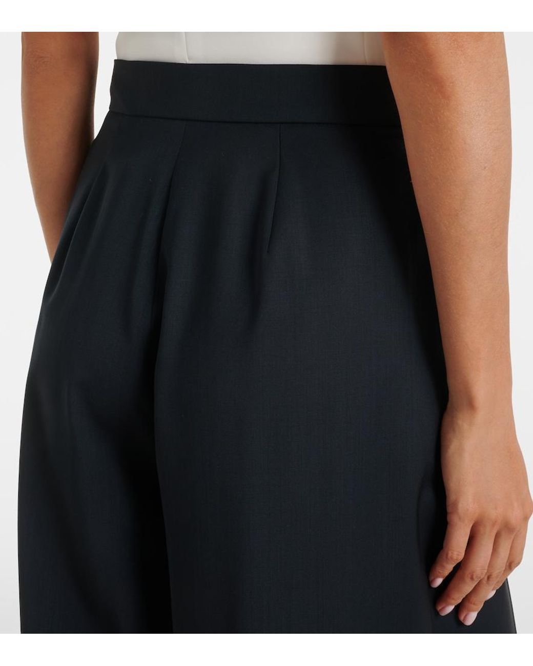 Max Mara Blue Pleated Virgin Wool Wide-Leg Pants