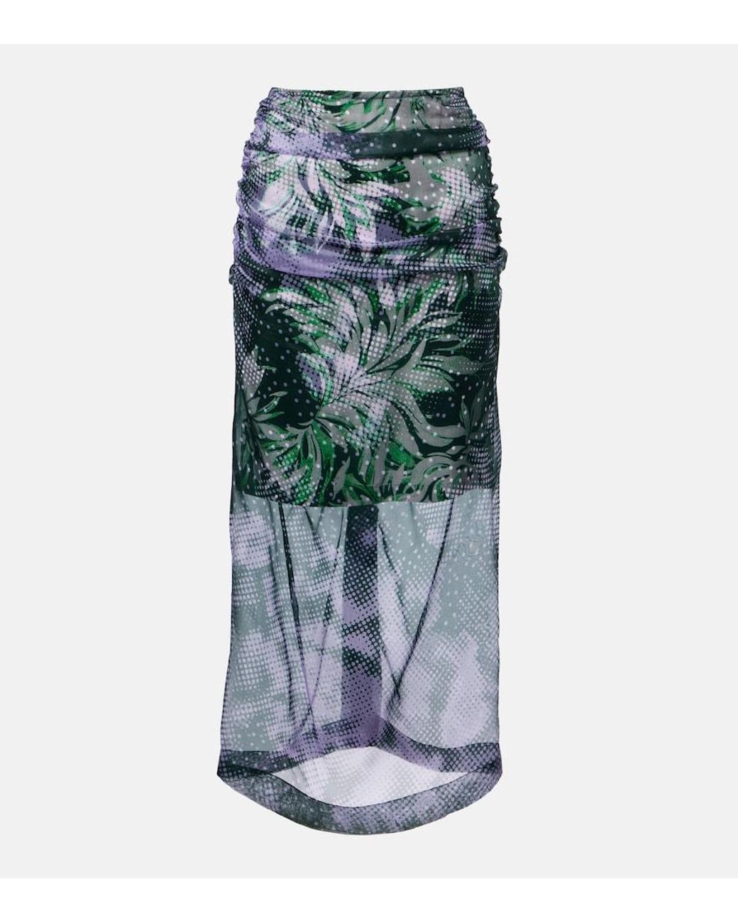 Dries Van Noten Gray Printed Silk-Blend Midi Skirt