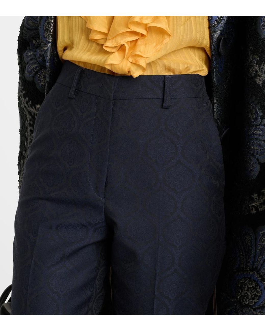 Etro Blue Printed Cotton-Blend Jacquard Slim Pants