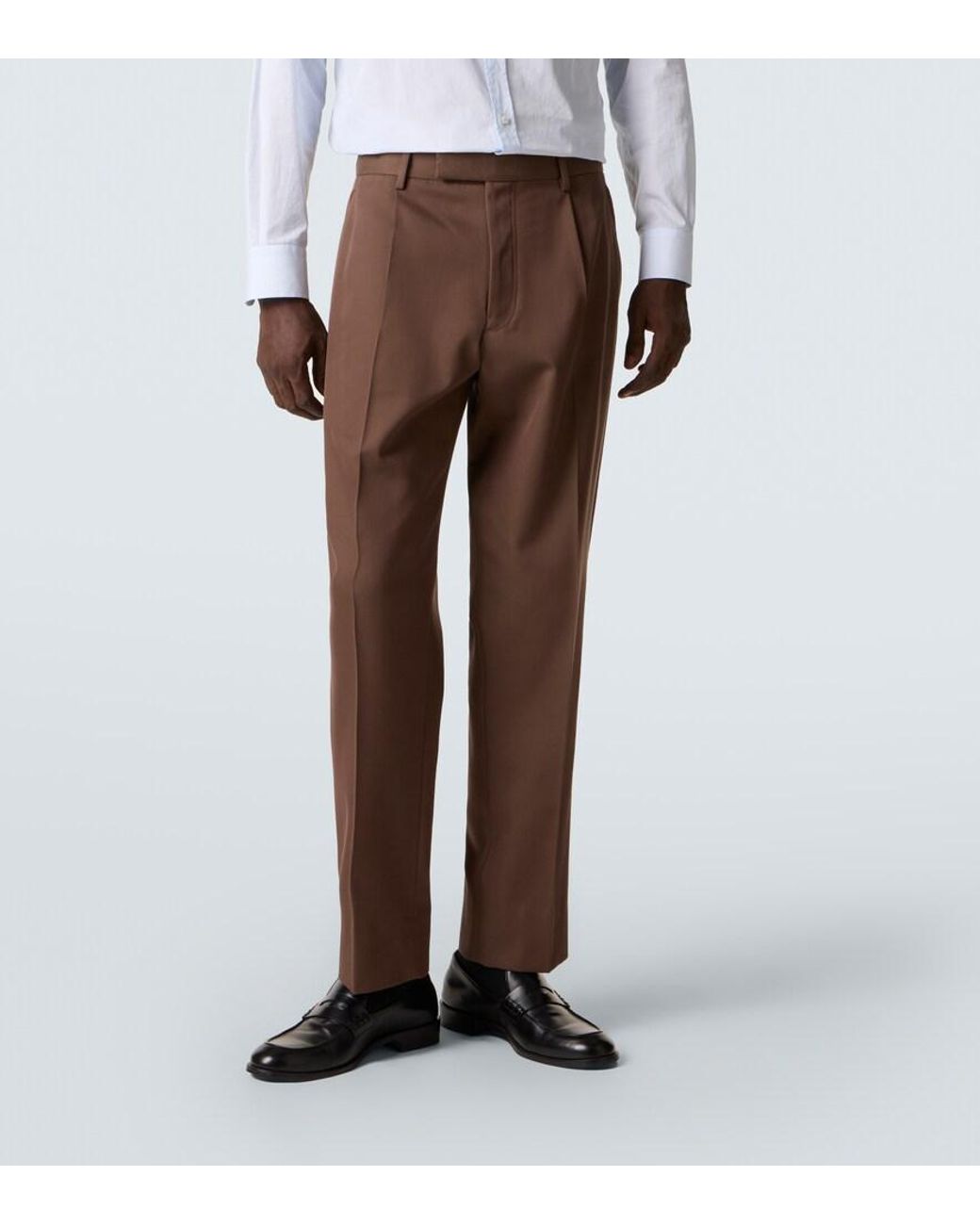 Zegna Brown Cotton And Wool Straight Pants for men