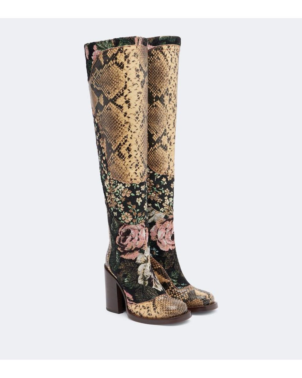 Dries Van Noten Multicolor Patchwork Overknee-Stiefel Aus Leder