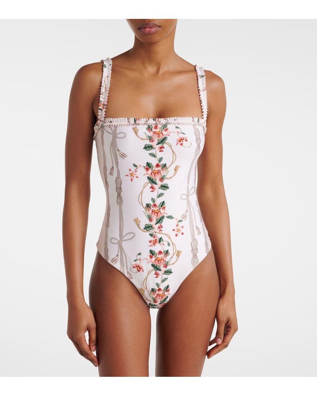 Agua Bendita White Limon Ruffled Embroidered Swimsuit