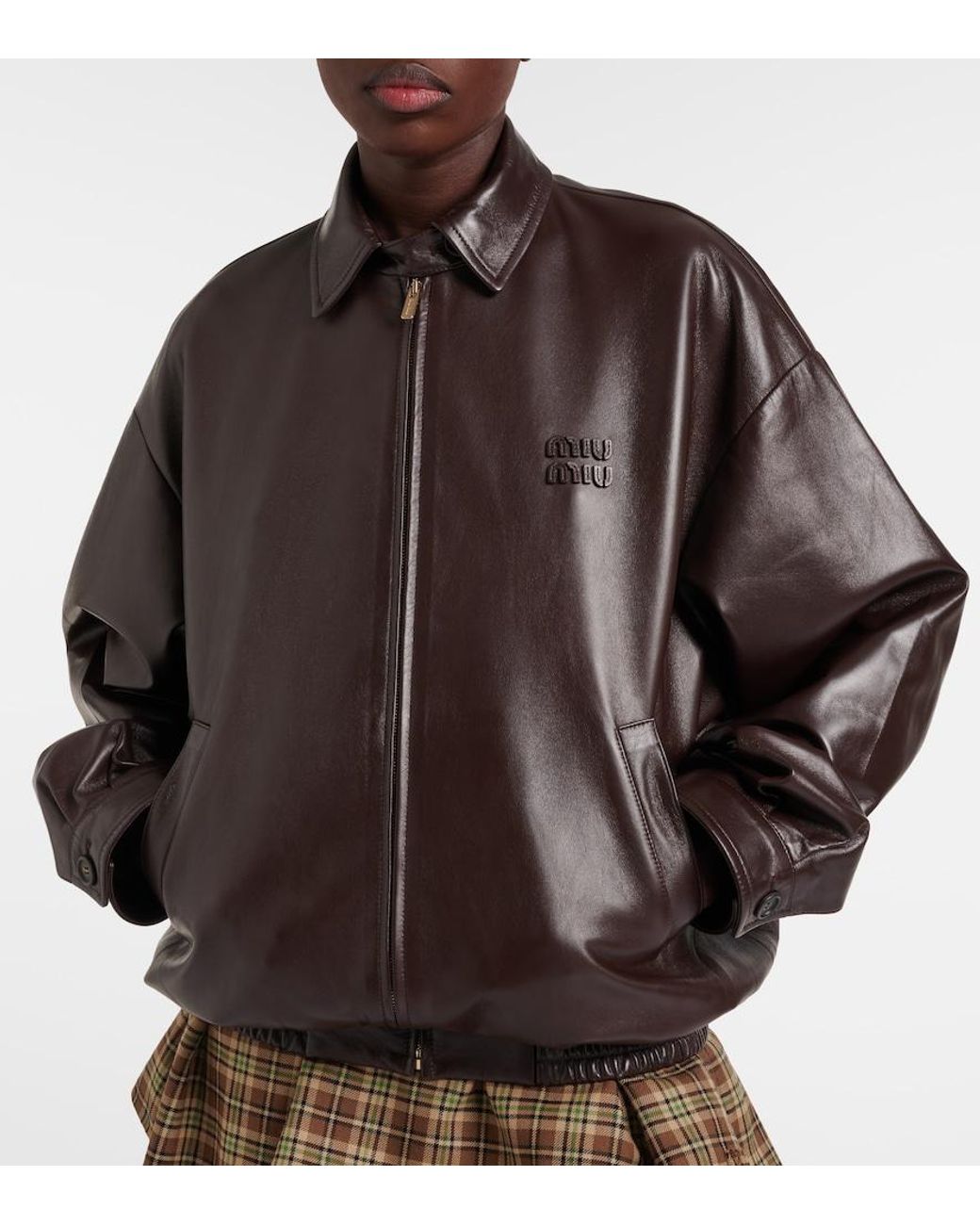 Miu Miu Brown Logo Leather Jacket
