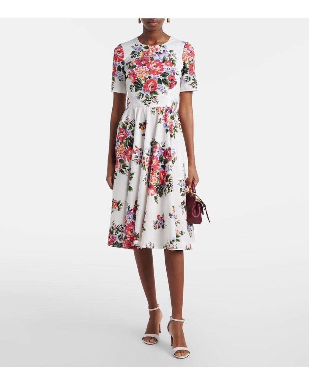 Dolce & Gabbana Red Floral Cotton Midi Dress