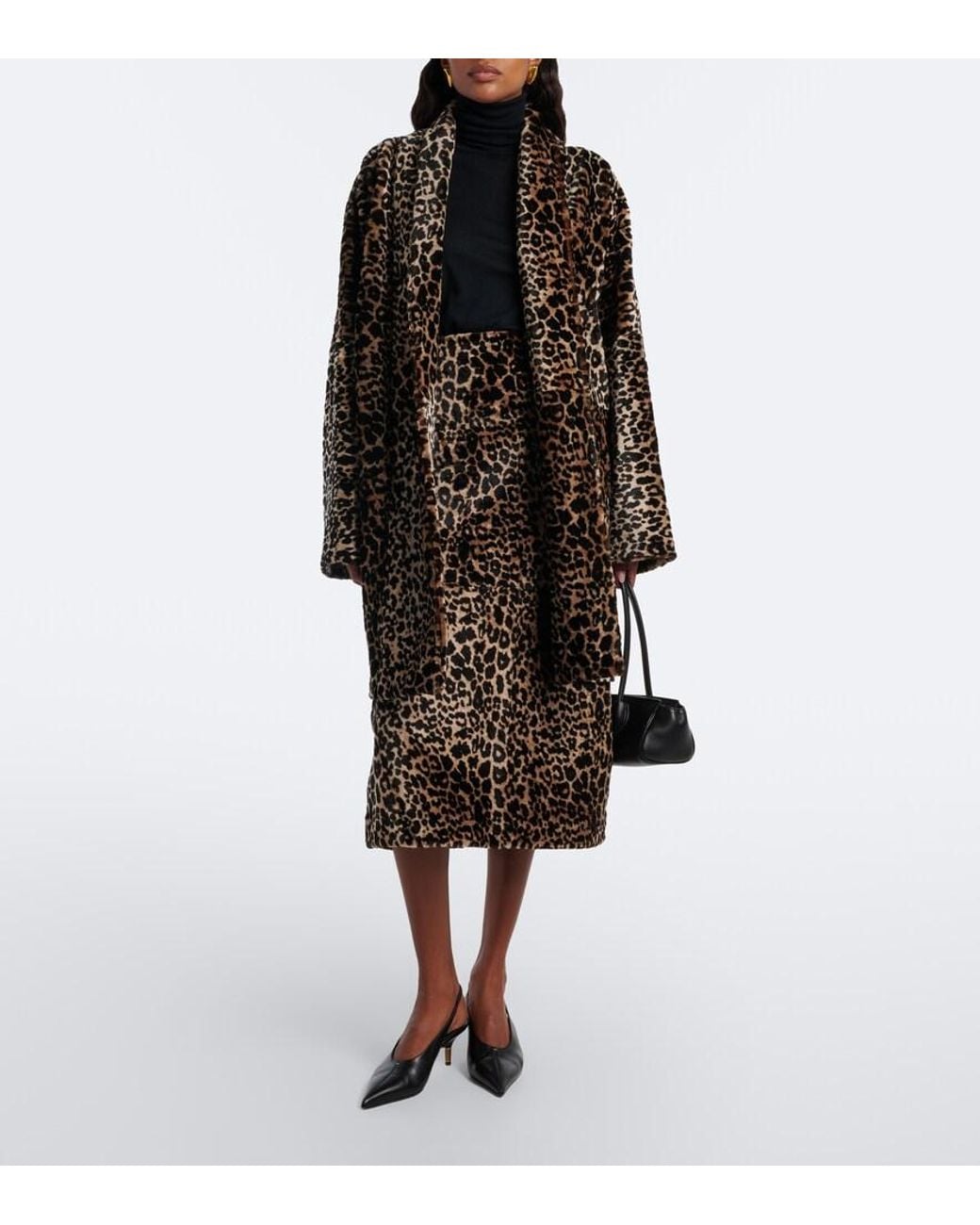 Nour Hammour Black Alana Leopard-Print Shearling Pencil Skirt