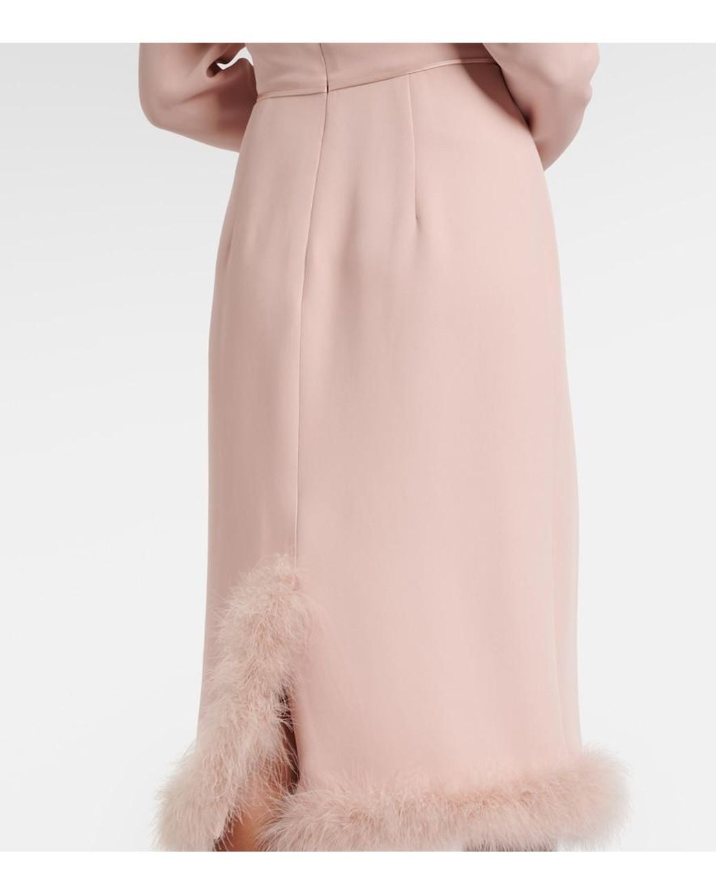 Valentino Garavani Pink Cady Couture Feather-Trimmed Midi Dress