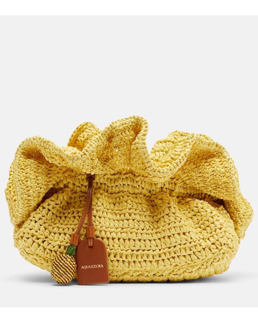Aquazzura Yellow Paradise Raffia Clutch
