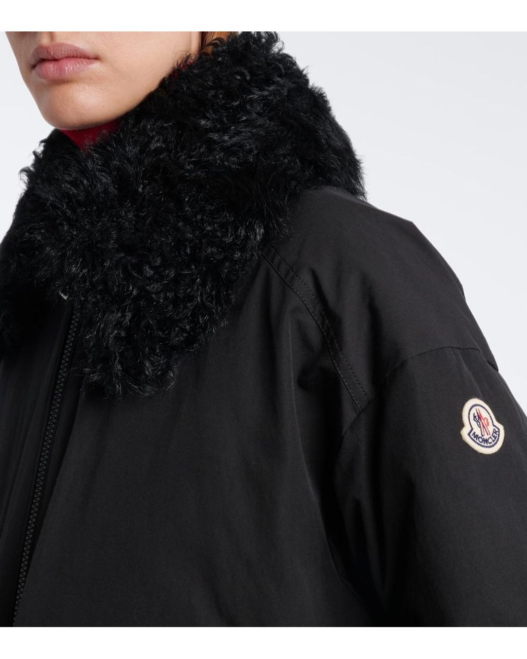 Moncler Black Rougequeue Shearling-Trimmed Down Jacket
