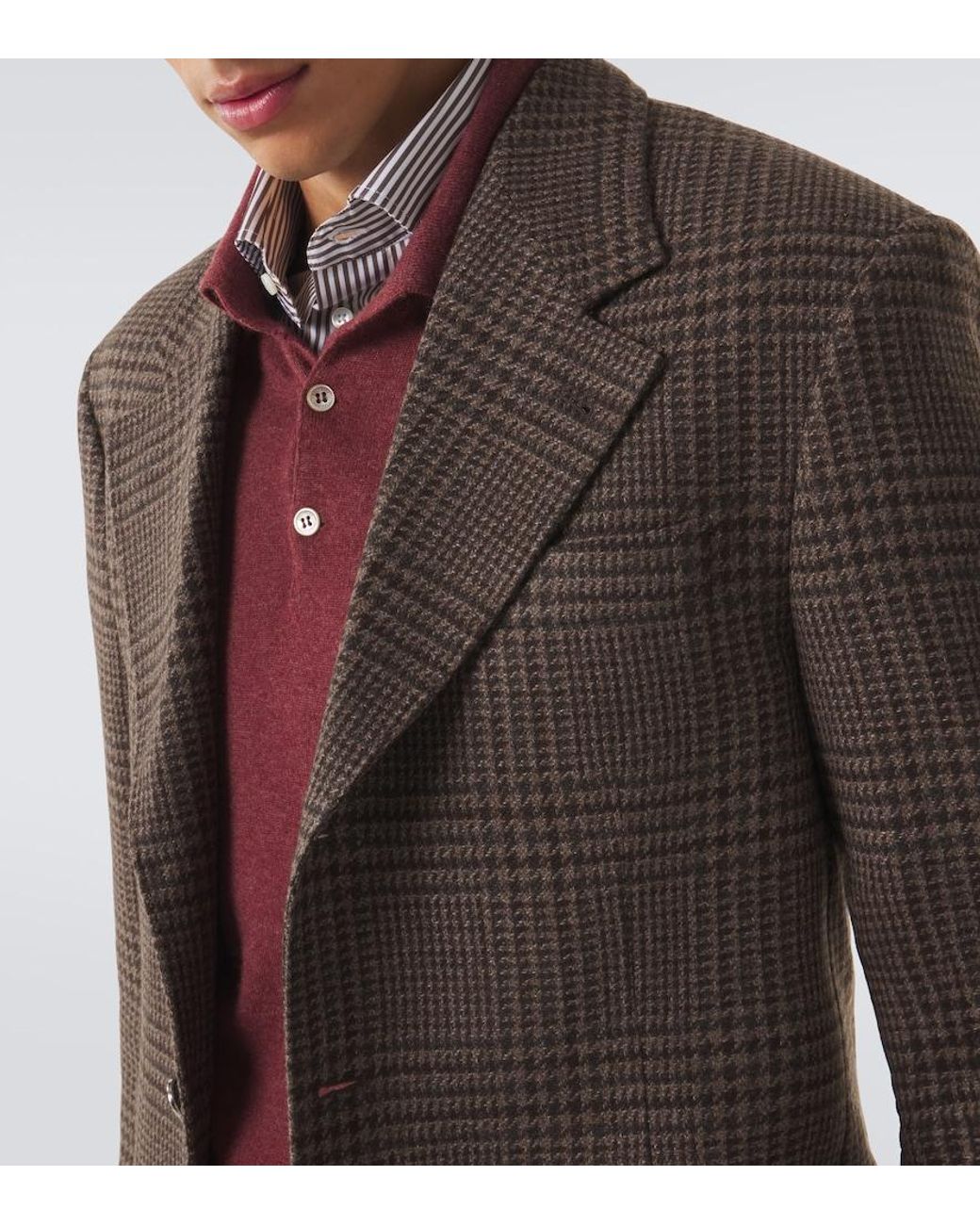 Brunello Cucinelli Brown Prince Of Wales Check Cashmere Blazer for men