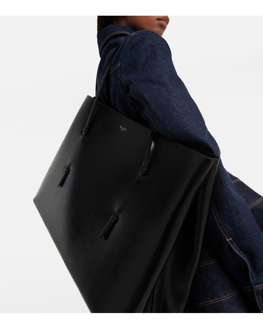 Alaïa Black Mina 50 Large Leather Tote Bag