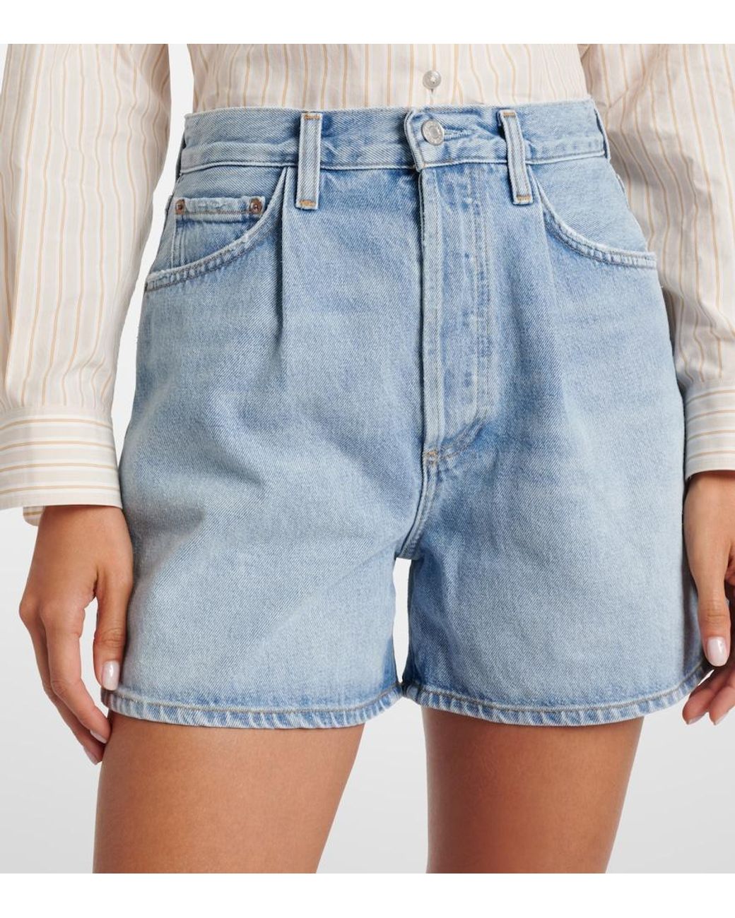 Agolde Blue Rhoda High-Rise Denim Shorts
