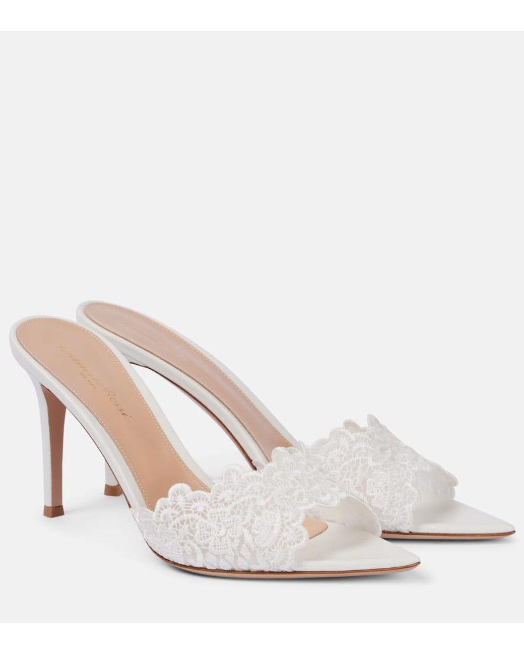 【Gianvito Rossi】 Lace-trimmedレザーサンダル Gianvito Rossi 85 Lace-Trimmed Sandals in White | Lyst