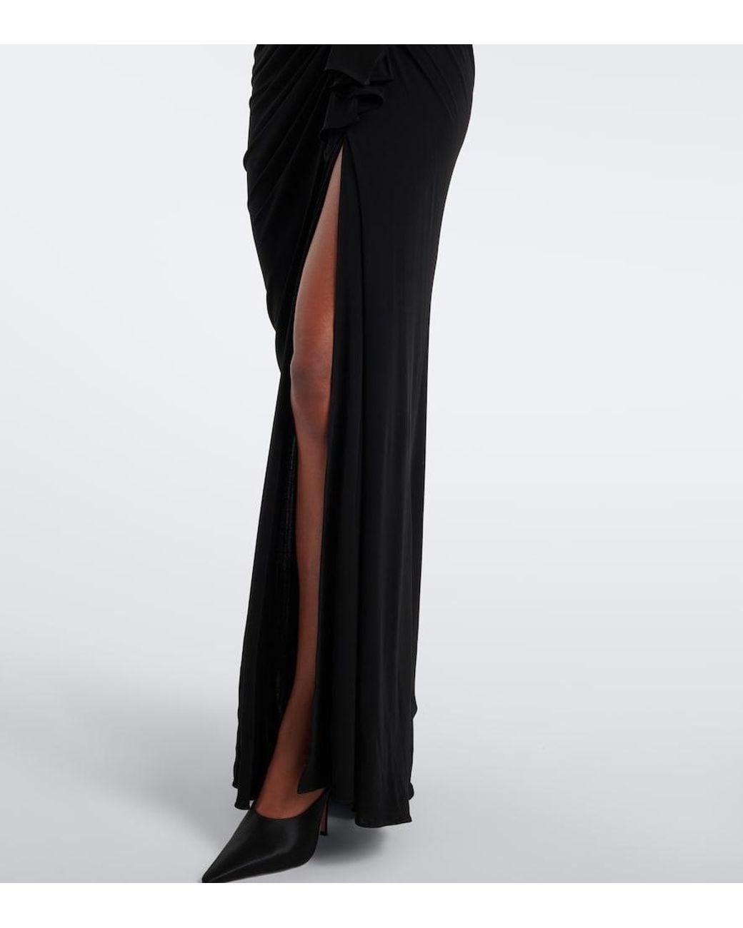 Alex Perry Black Draped Leather And Jersey Corset Gown
