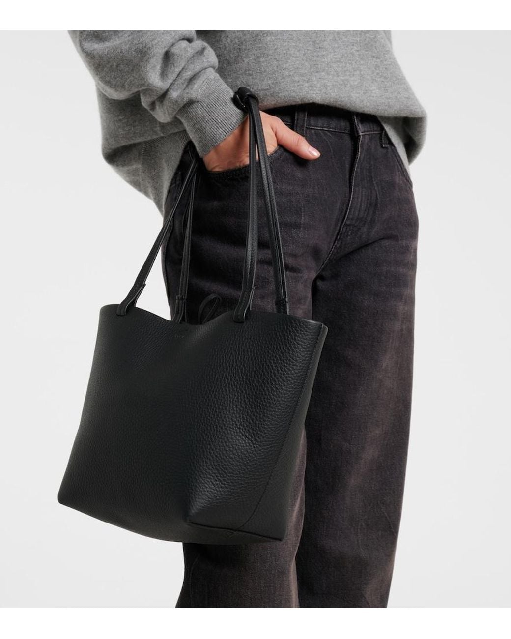 The Row Black Park Medium Leather Tote Bag