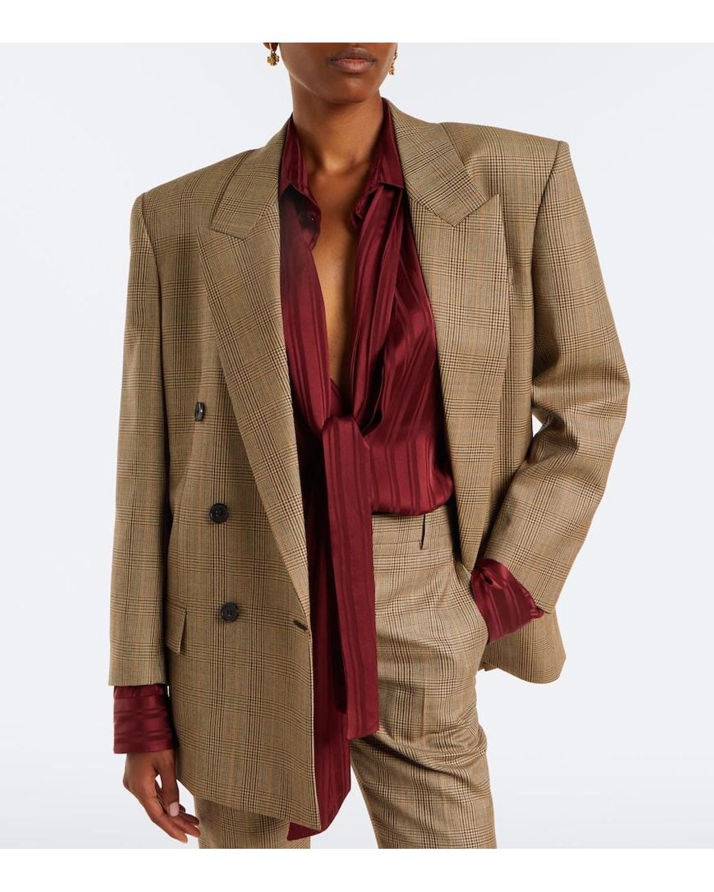 Saint Laurent Green Prince Of Wales Check Wool Blazer