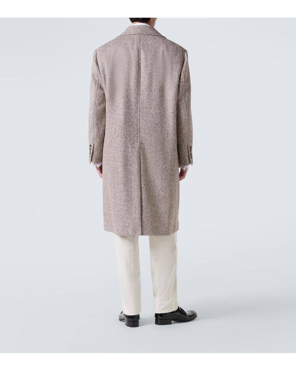 Brunello Cucinelli Brown Herringbone Wool And Alpaca-Blend Overcoat for men
