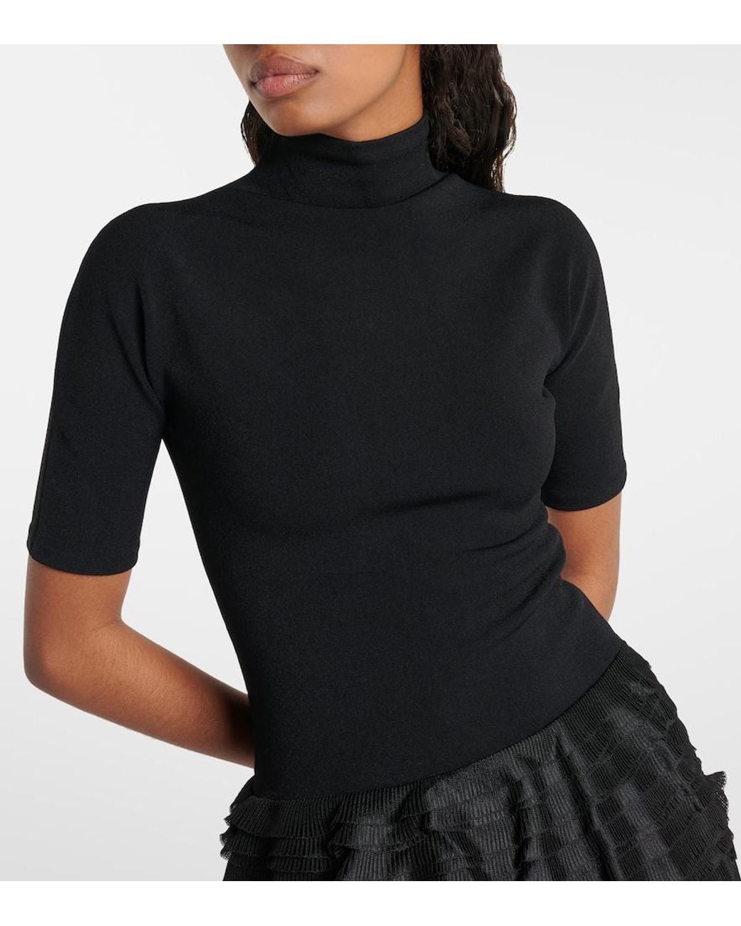 Alaïa Black Ruffled High-Neck Jersey Minidress