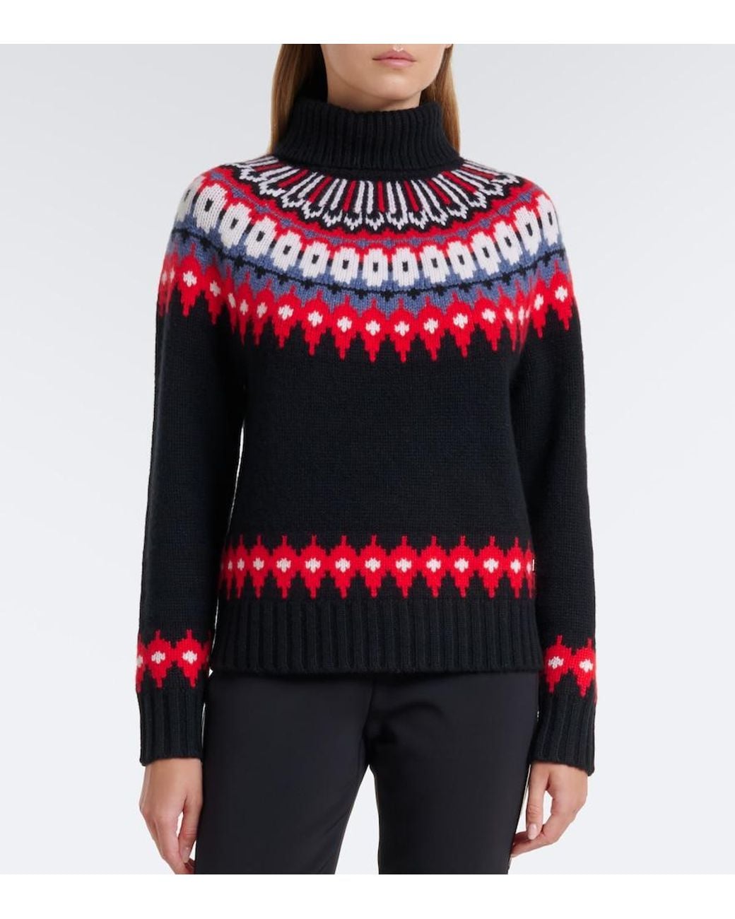 Bogner Red Ingrid Jacquard Cashmere Turtleneck Sweater