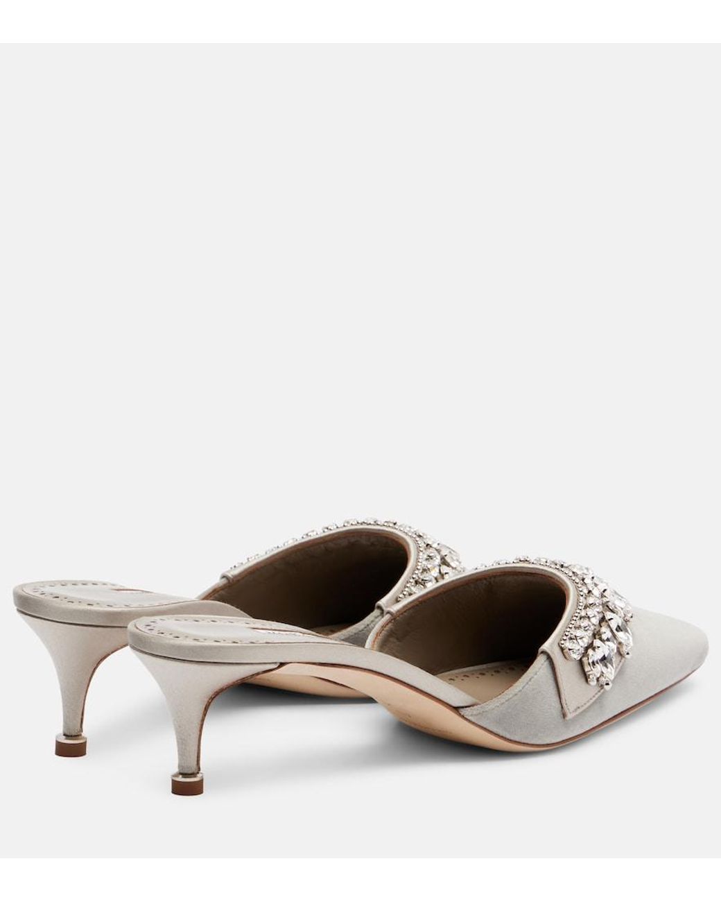 Manolo Blahnik White Tulipe 50 Embellished Velvet Mules
