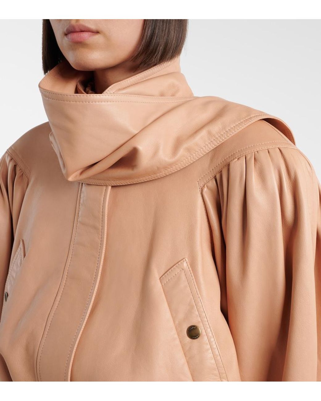 Chloé Natural Scarf-Detail Cropped Leather Jacket