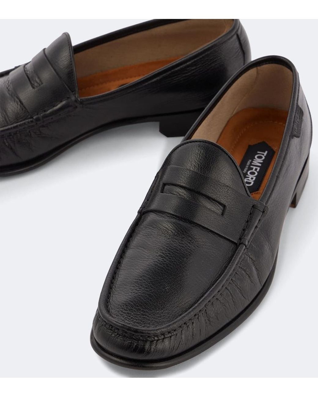 Tom Ford Black York Leather Penny Loafers for men
