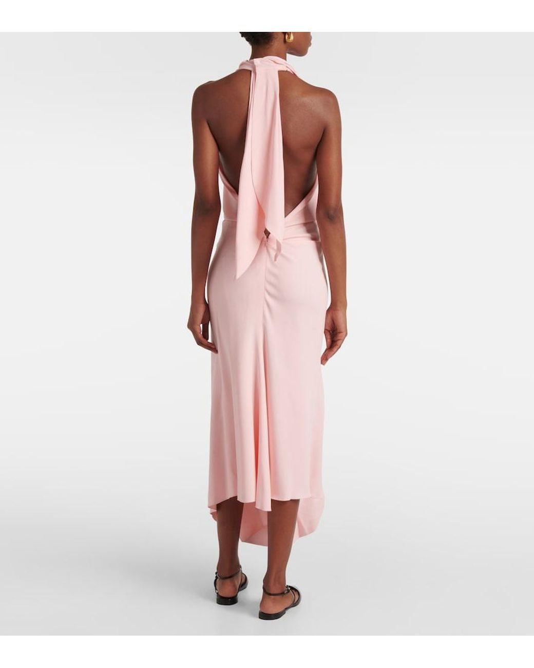 Victoria Beckham Pink Scarf-Detail Open-Back Crepe Dress