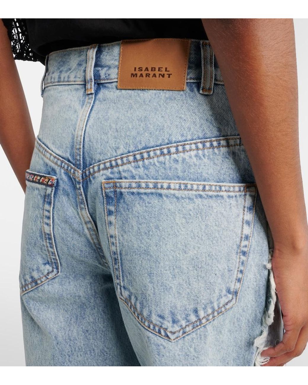 Isabel Marant Blue Maella Embroidered Fringed Straight Jeans