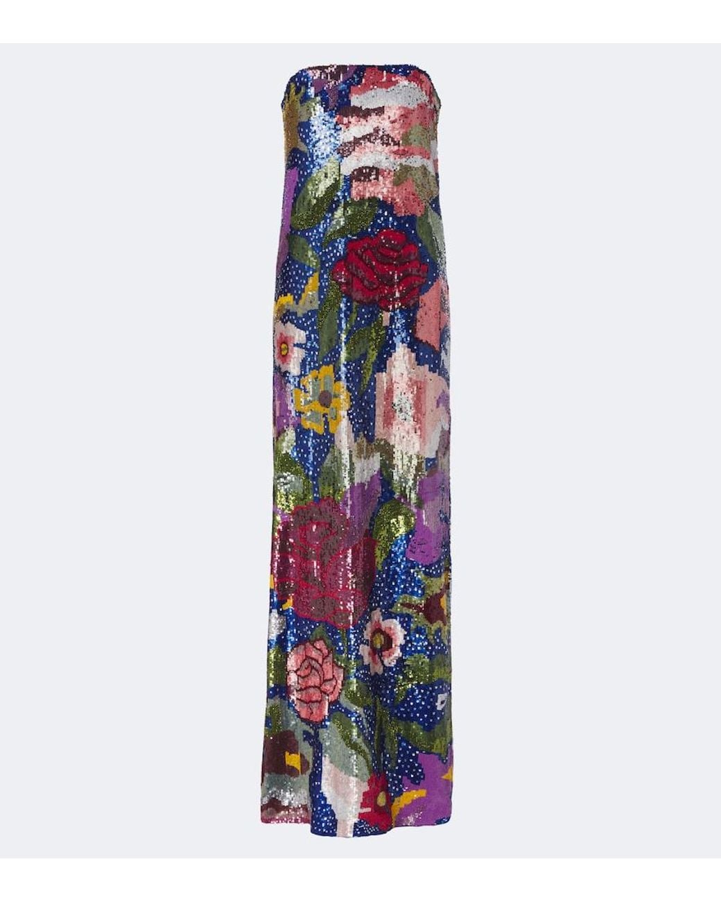 La Fuori Blue Florentine Garden Sequined Bustier Gown