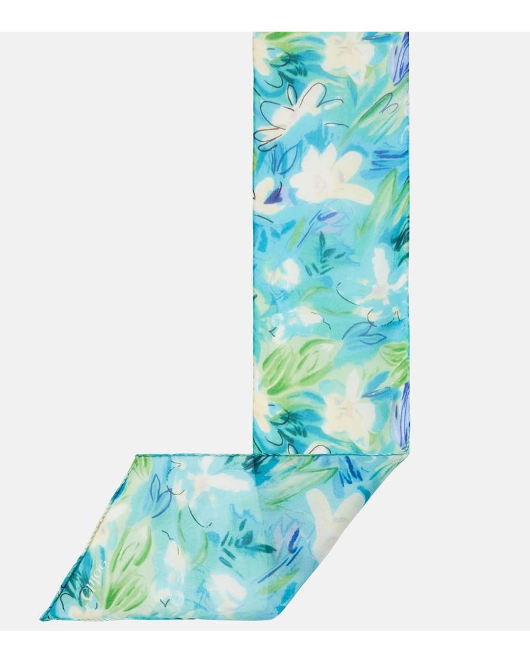 Chloé Blue Wild Flowers Floral Silk Scarf