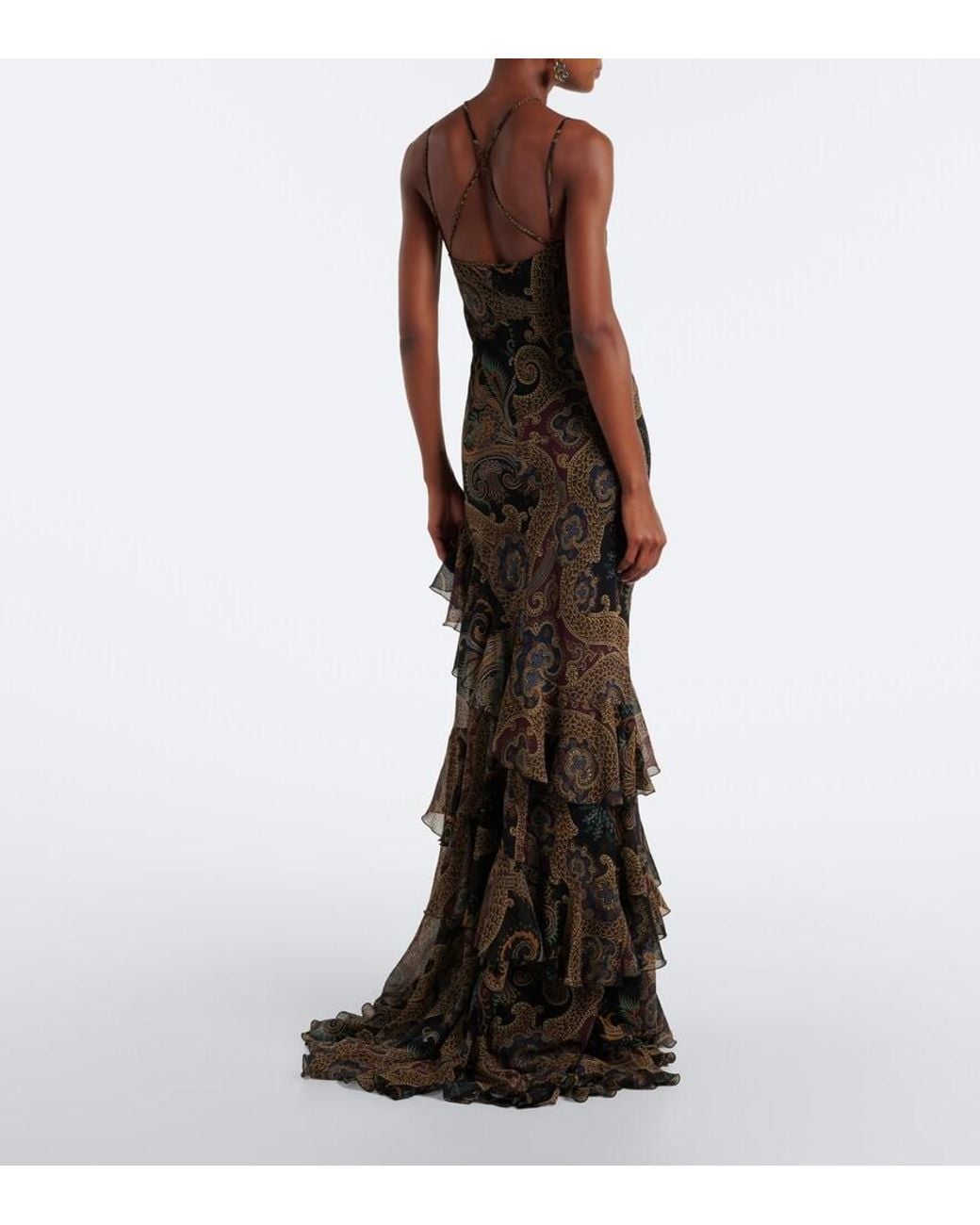 Etro Black Paisley Ruffled Seersucker Gown