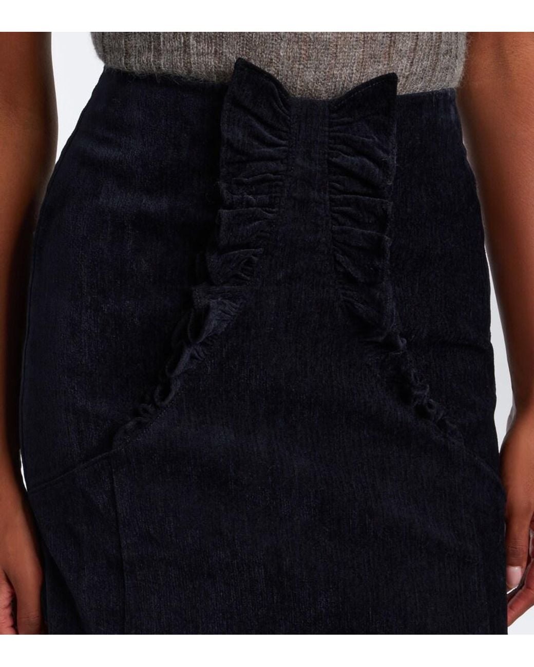 ShuShu/Tong Black Bow-Detail Ruffled Velvet Midi Skirt