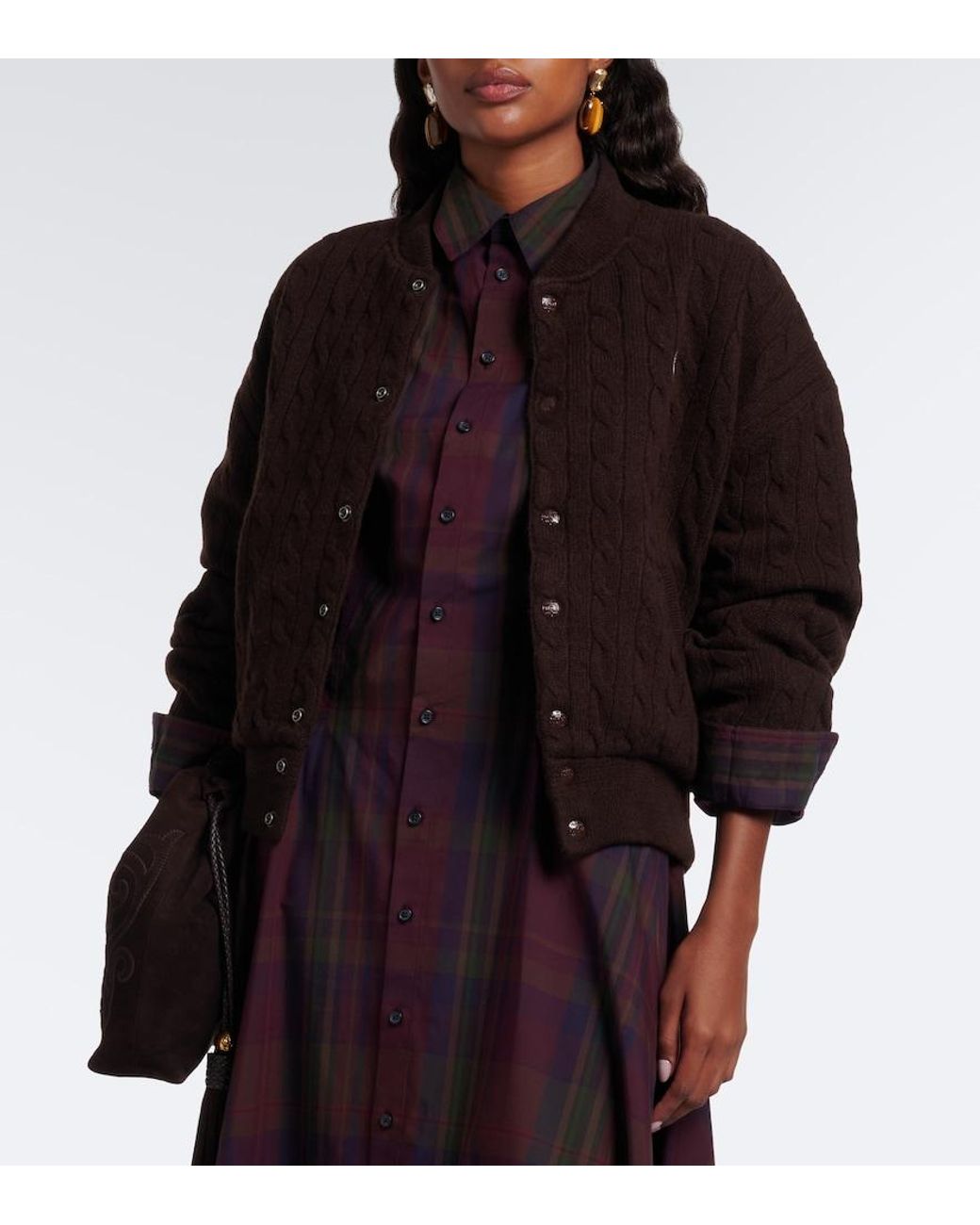 Polo Ralph Lauren Black Cable-Knit Wool And Cashmere Bomber Jacket